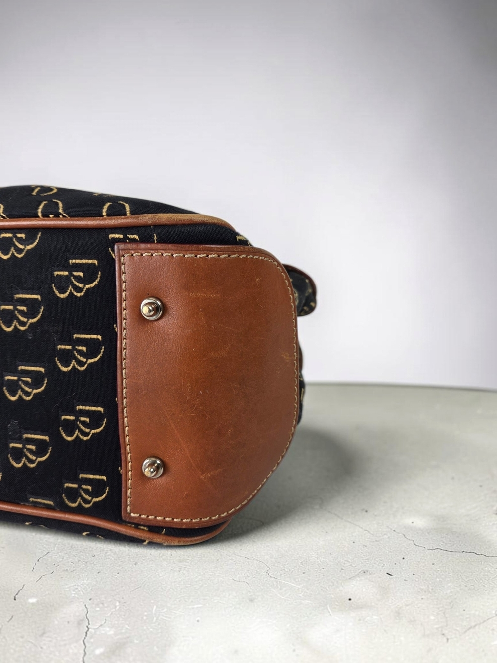 Dooney & Bourke Black Monogram Satchel with Brown Leather Trim - Picture 6 of 16